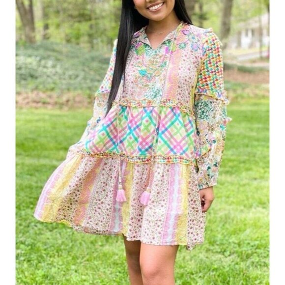 Anthropologie Barok Paris Patchwork Dress S Small Farm Rio Vibes Shopbop NWT - Picture 7 of 16